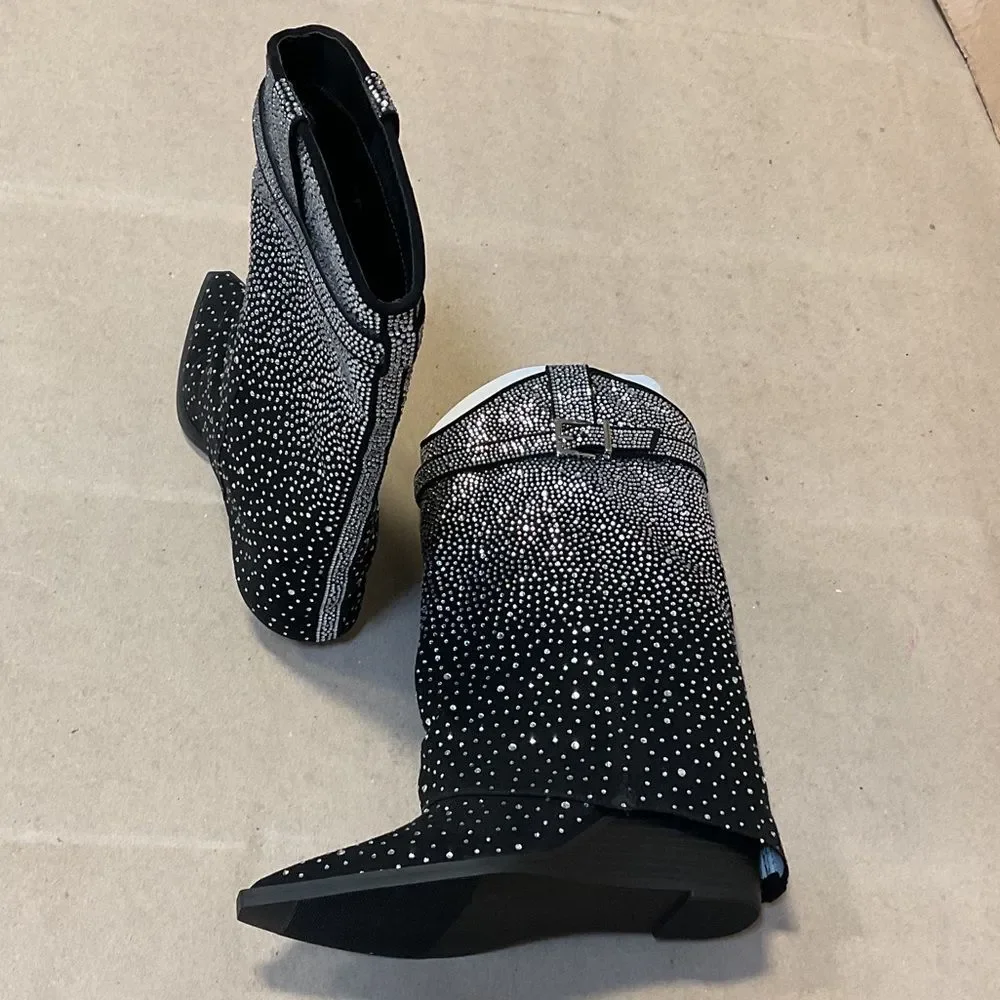 Madden Girl Black and White Rhinestone Heeled Boots - Picture 4 of 5